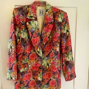 Vintage J Hoenscheidt blazer,photographic rose print, clear sequin allover.